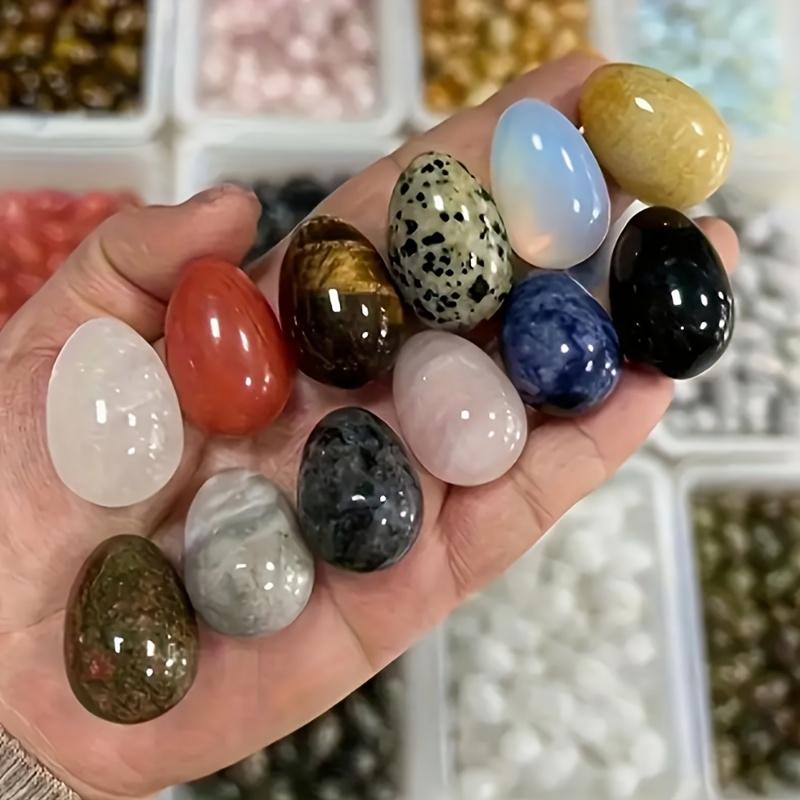 10PCS Natural Crystal Lucky Egg, Tiger's Eye/Opal/Rose Quartz/Obsidian Seasonal Decorative Egg, Handmade