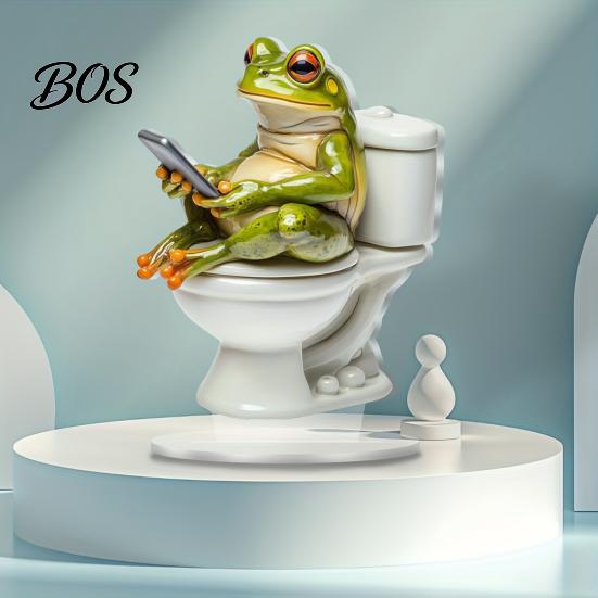 Durable Acrylic Figurine Frog On Toilet Decor, 2D Funny Bathroom Shelf Figure, Cute Decoration Assembled Statue for Desk Living Room Office,