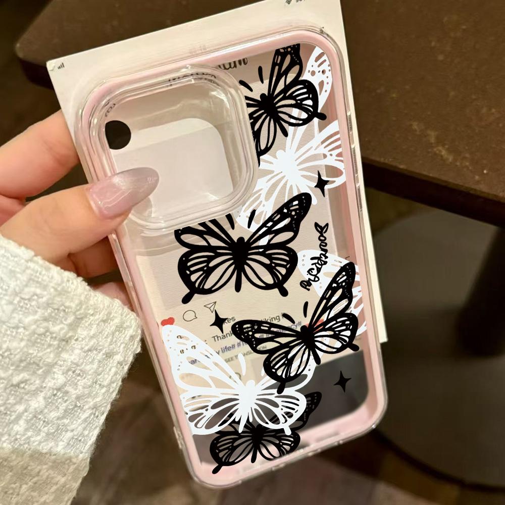 INS Butterfly Phone Case For iPhone 16 Pro Case iPhone 17 15 11 12 13 14 Pro Max 2 IN 1 Candy Color Soft Shockproof Bumper Cover
