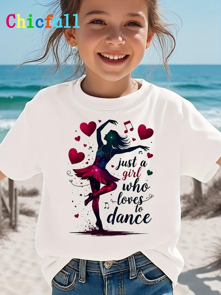 European Size A Easy and Creative Casual T Shirt with A Heart Print Perfect for A Girl Who Loves To Dance