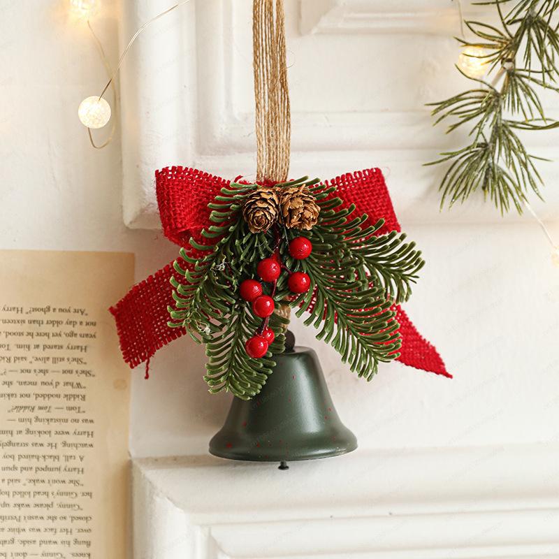 Wrought iron metal bell bow red fruit pine branch pine cone pendant door hanging Christmas decorations Christmas tree pendant