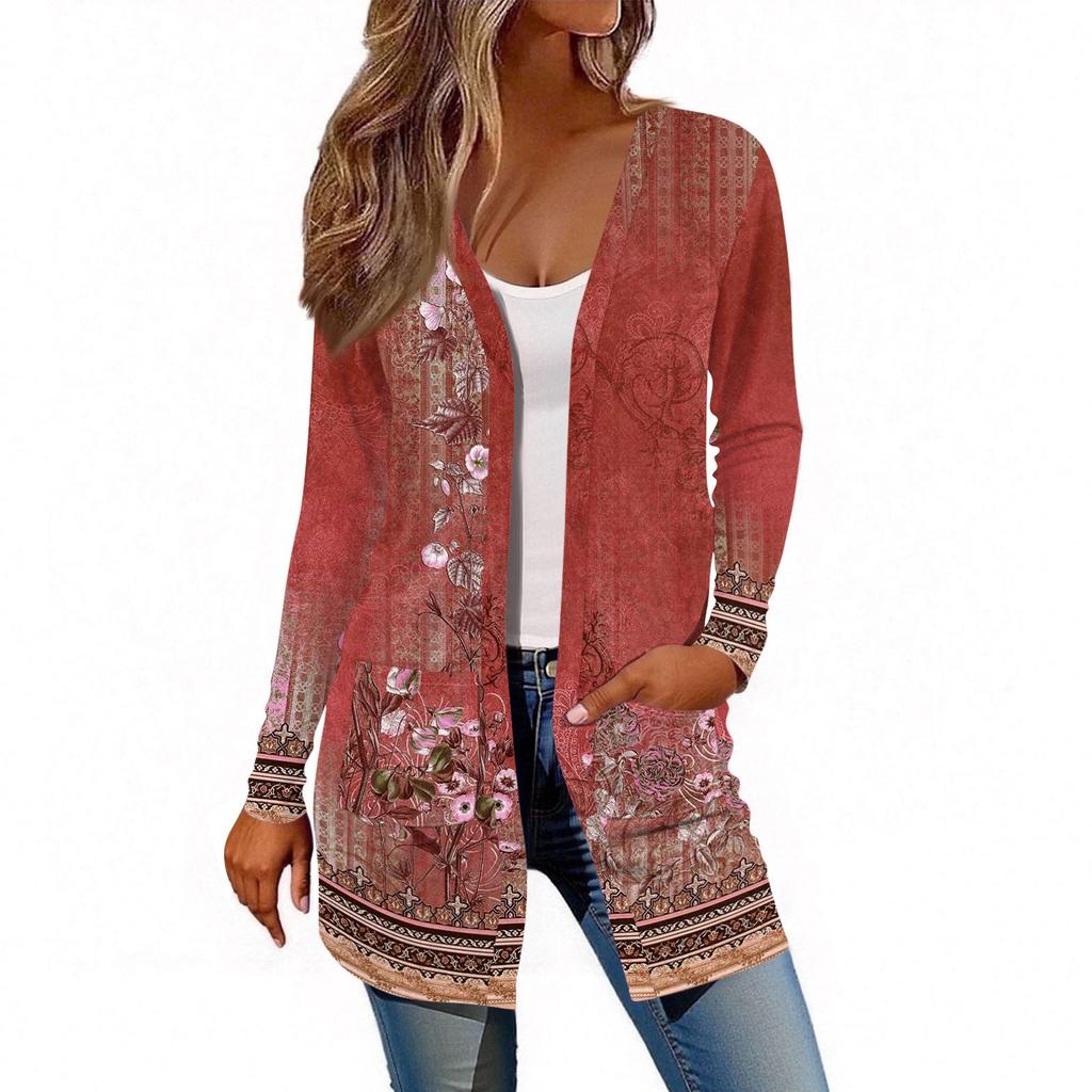 Damen Langarm Strickjacke Lässige Jacke mit Taschen Oberteil