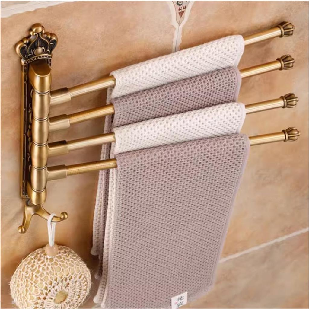Luxury Swivel Towel Bars Rack with Hook Up Bathroom Rustic Gold Metal Towel Bar Hanger Wall Mounted,Swing Out Towel Bar,Folding Arm Swivel Towel Bar