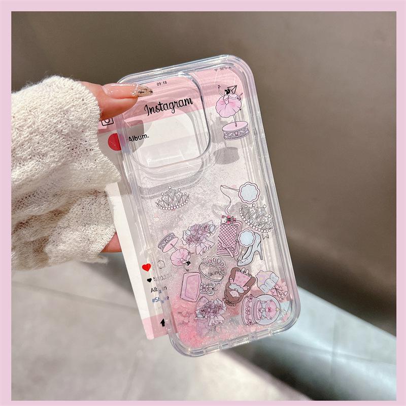 Princess Makeup Bag & Quicksand iPhone 16 Pro Max Case - Cute Apple 15-17 Accessories