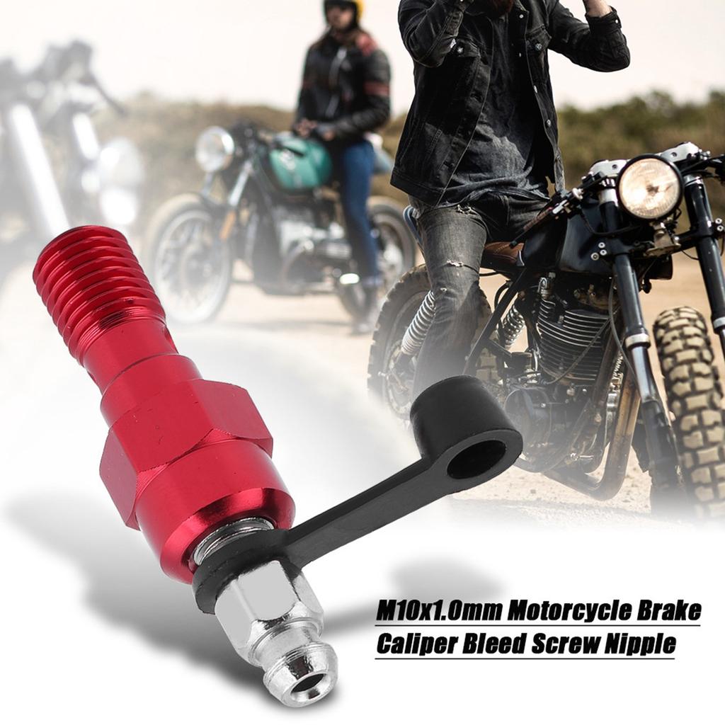 M10x1.0mm Motorcycle Brake Master Caliper Bleed Screw Nipple Banjo Bolt   Dust Cap Red