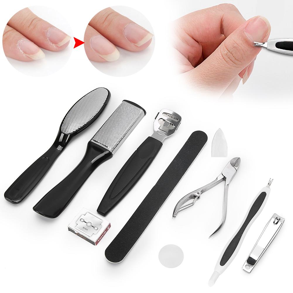 Set di 10 Pezzi per Pedicure in Acciaio Inossidabile, Lima per Pelle Morta, Pinzette per Cuticole, Tagliaunghie