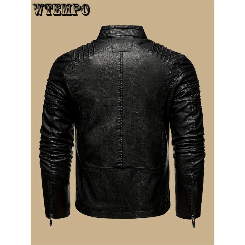 Men's Solid Color Retro PU Leather Jacket-Multi-pocket Street Stylish Classic Bomber JacketSuitable for Casual Wear, Perfect Gift for Fashionable Men