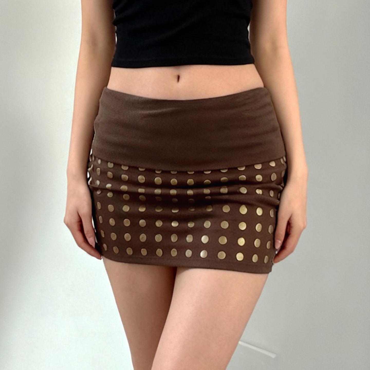 

European American Chic Rivet Slimming Short Skirt - Trendy Hip-Hugging Style L коричневый