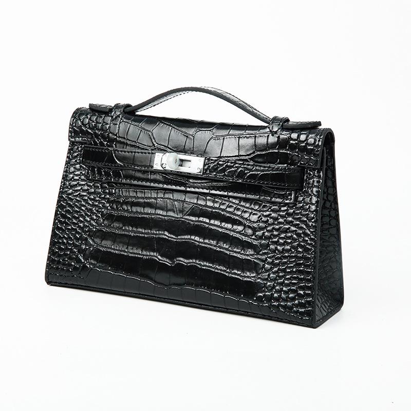 2025 Women's Genuine Leather Mini Handheld Bag - Crocodile Pattern Chain Shoulder Kelly Bag
