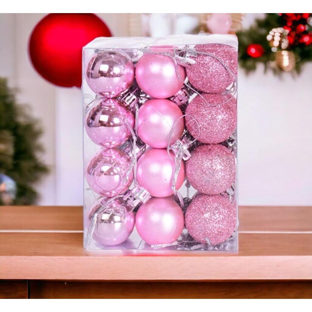 24 Pink Christmas X-Mass Tree Decoration Balls Hangings Ornaments Xmas Hanging Tree Balls Merry Christmas Ball Bauble Decoration for Home Party