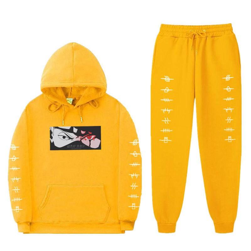 Naruto Kakashi Hooded Fleece Sweatshirt Set Unisex Casual Winter Outfit Long Sleeve Tracksuit