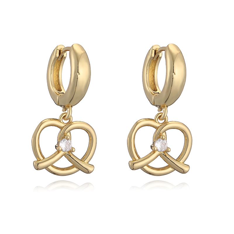 HECHENG,Sweet and Cute 18K Golden-Plated CZ Cubic Zircon Ribbon Heart Earrings Women s Romantic Jewellery 1 Pair Other