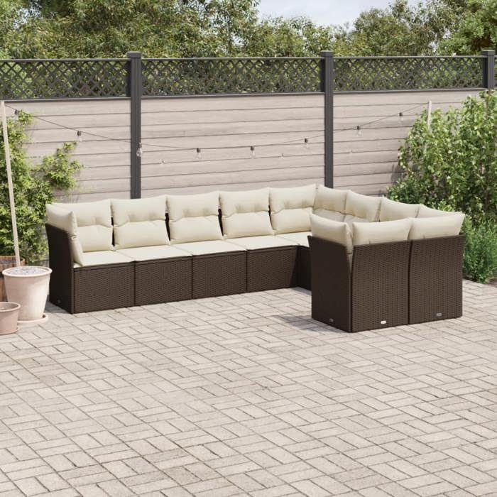 VidaXL Garden Lounge Set with Cushions 9 Pcs, Patio Sofas, Patio Furniture Set, Outdoor Furniture, Brown 3250012
