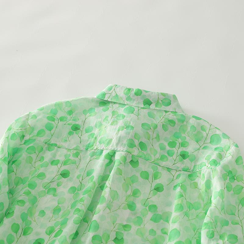 DIMANAF 2025 New Plus Size Women Tops Shirts Tees Green Casual Loose Blouse Autumn Print Cotton Long Sleeve