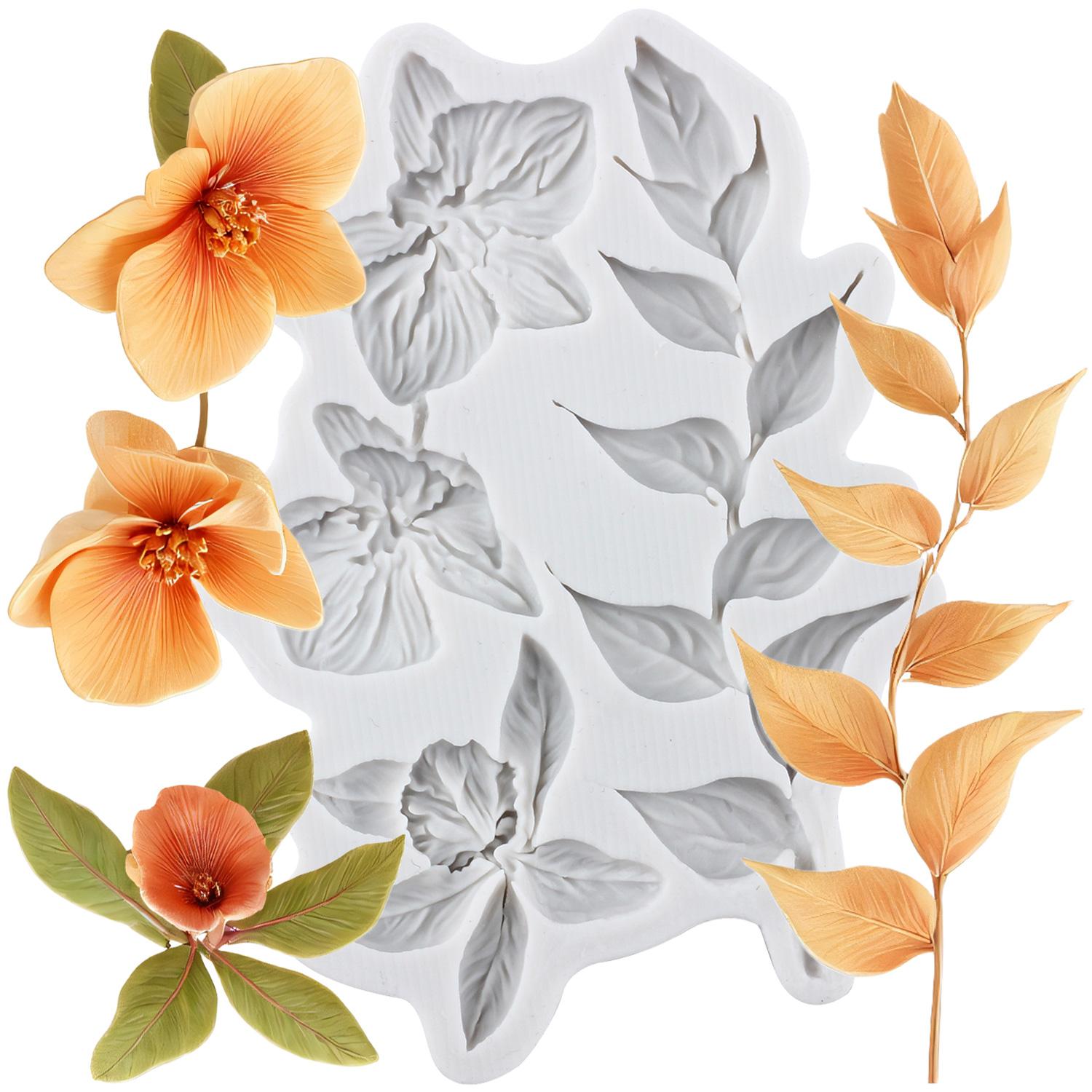 

Силиконовая форма Цветок Лист Роза Маргаритка Гибискус Цветок Лист Формы для мастики Инструменты для украшения торта Топпер для кекса Конфета Смола Глина Шоколад Форма для гампасты серый