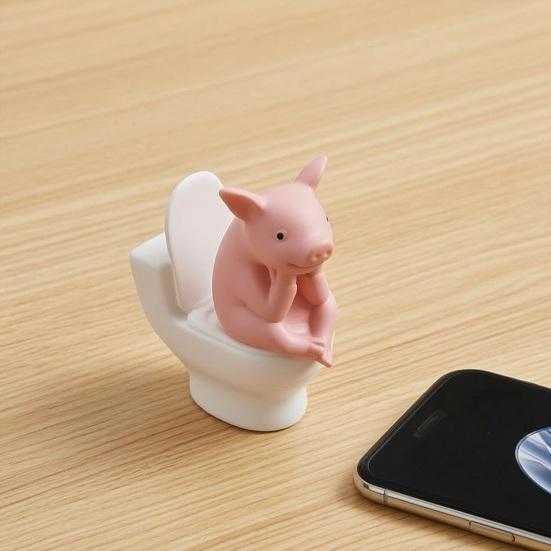 Miniature Pink Pig Toilet Toilet Thinking Pig Figurine Sitting on Statue Cartoon Farm