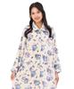SAZAC KikiLala Nightgown Pajama Dress, Women's, Fluffy Twin Stars Print, Long Sleeve, Open Front, Fall/Winter Flannel Loungewear (Ivory/M-L/san1983)