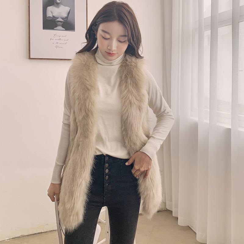 Herbst und Winter neue große Wassertropfen Imitation Fuchsfell Weste Damen mittellange und lange integrierte Pelzweste