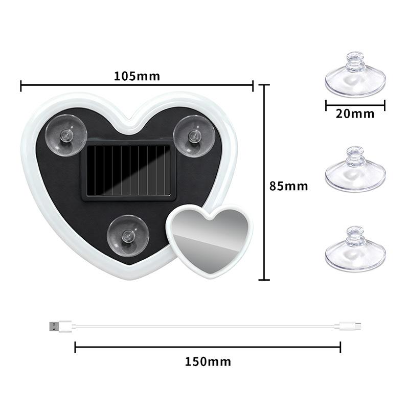1 Set Car Window Suction Cup Led Atmosphere Light Heart Shaped Car Ambient Light 500Mah Solar/Usb-C Rechargeable Neon Lamp