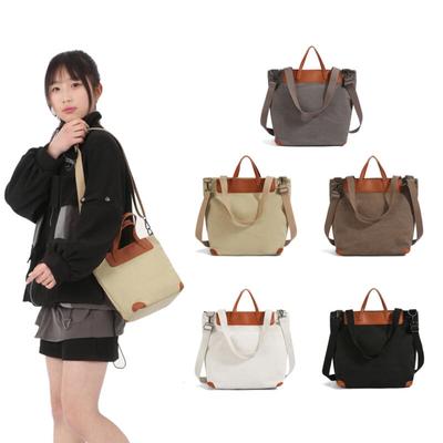 Canvas Tote Bag with Leather Trim and Adjustable Shoulder Strap Stylish Women's Handbag for Daily Use and Work