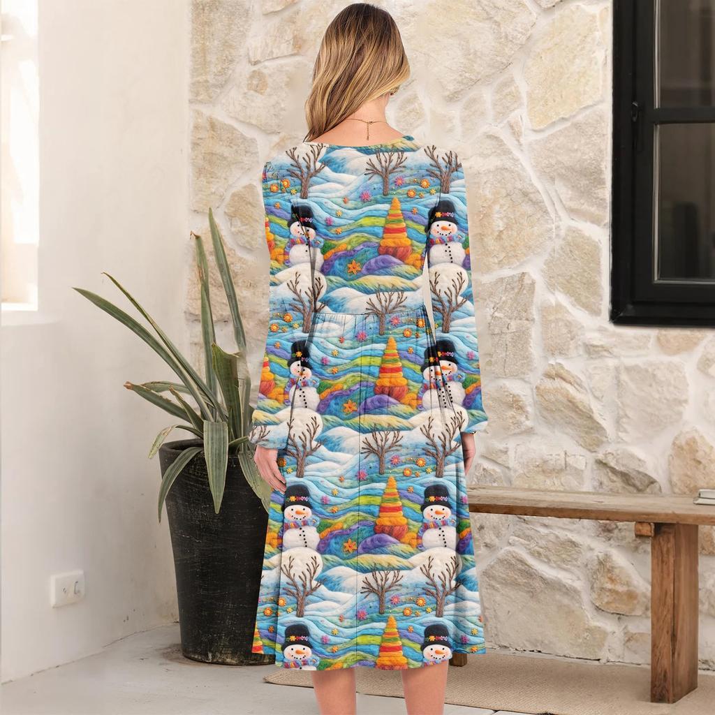 Women's Christmas Printed Fashionable Loose Round-neck Dress