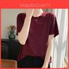 Seiden-T-Shirt mit kurzen Ärmeln und Jacquard-Webung für Freizeitkleidung