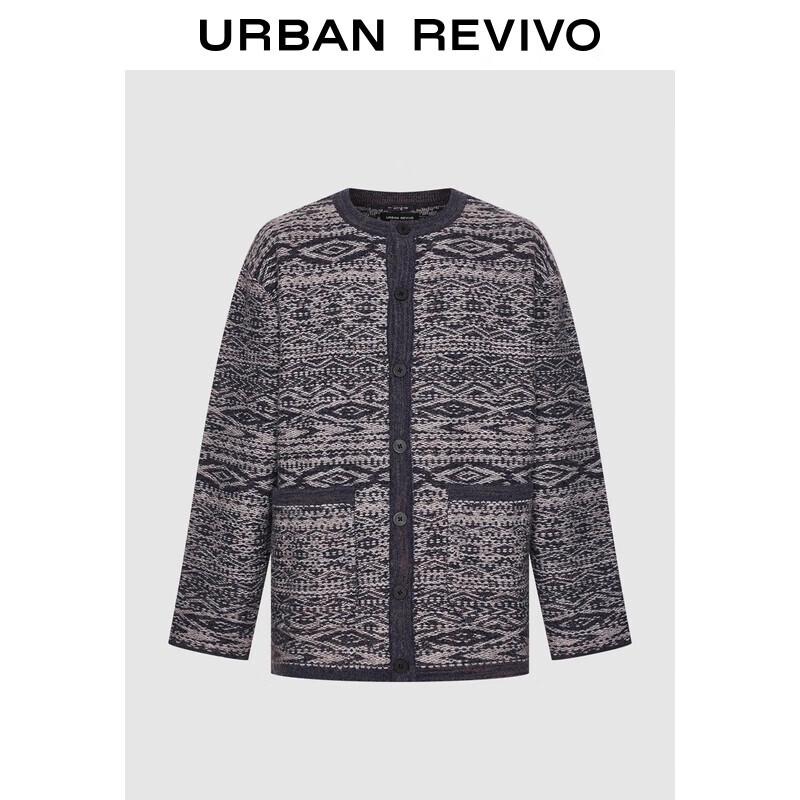 

Мужской вязаный кардиган UR в стиле ретро с жаккардовым узором и карманами XL