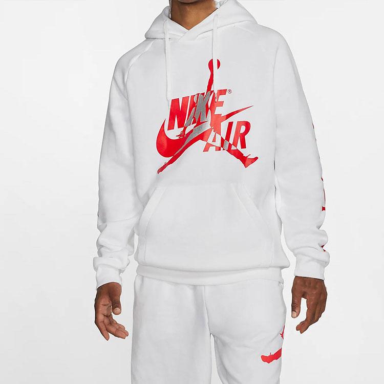 Jordan Jumpman Classics Logo Print Fleece-Lined Pullover Hoodie Men Hoodies White BV6011-100