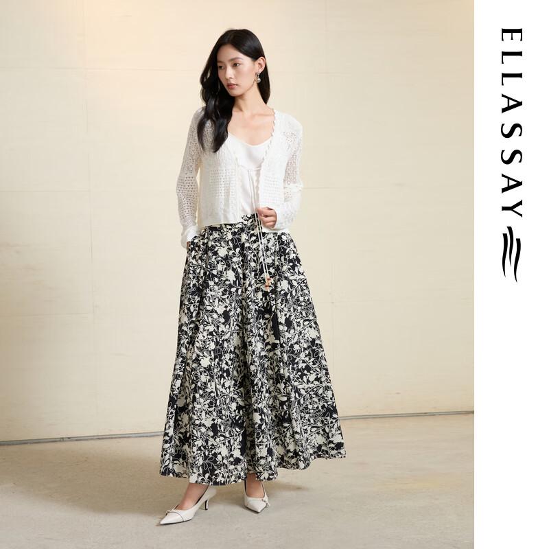 ELLASSAY Women's 100% Silk Printed Loose Wide-Leg Pants