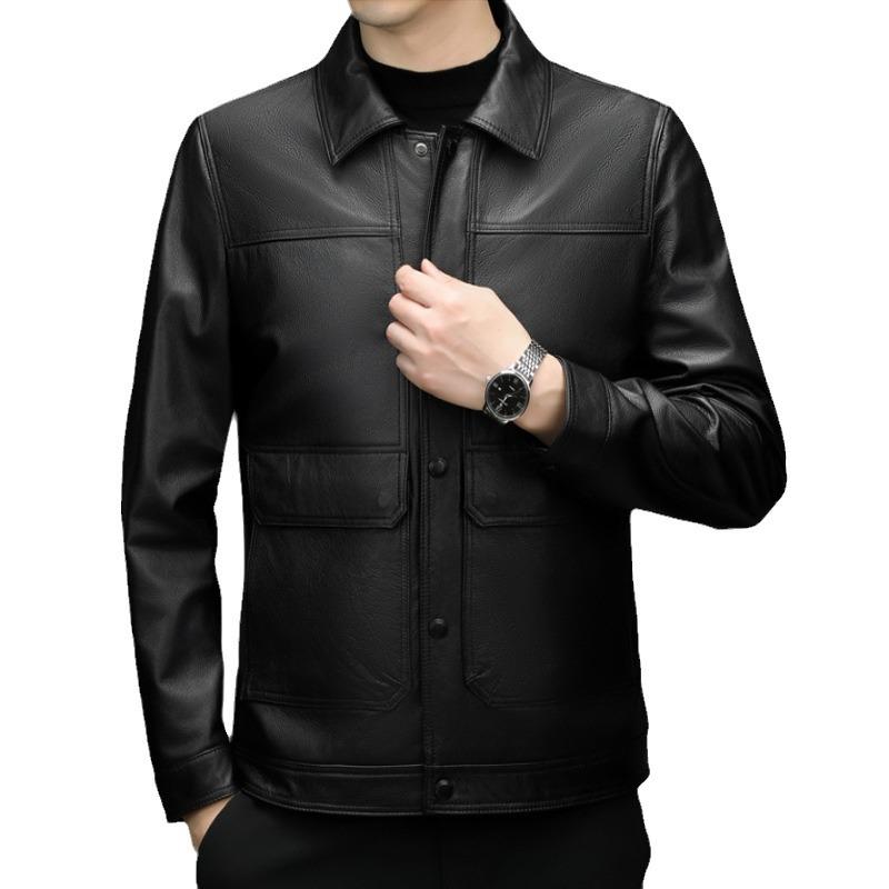 The First Layer of Cowhide Leather Jacket Lapel Jacket Autumn and Winter New Business Casual Leather Jacket Tide