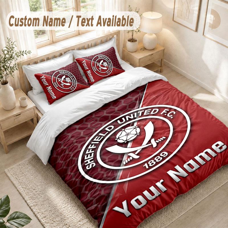 Custom Name Bedding Set 3 PiecesSheffield United FC Print Duvet Cover + 2 Pillowcases Soft Bed Decor