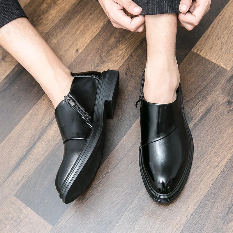 Fashion Fashion Dress Shoes Side Zipper Men Casual Shoes 2024 All-match Pointed Toe Club Shoes Leather Male Comfortable Business Shoe