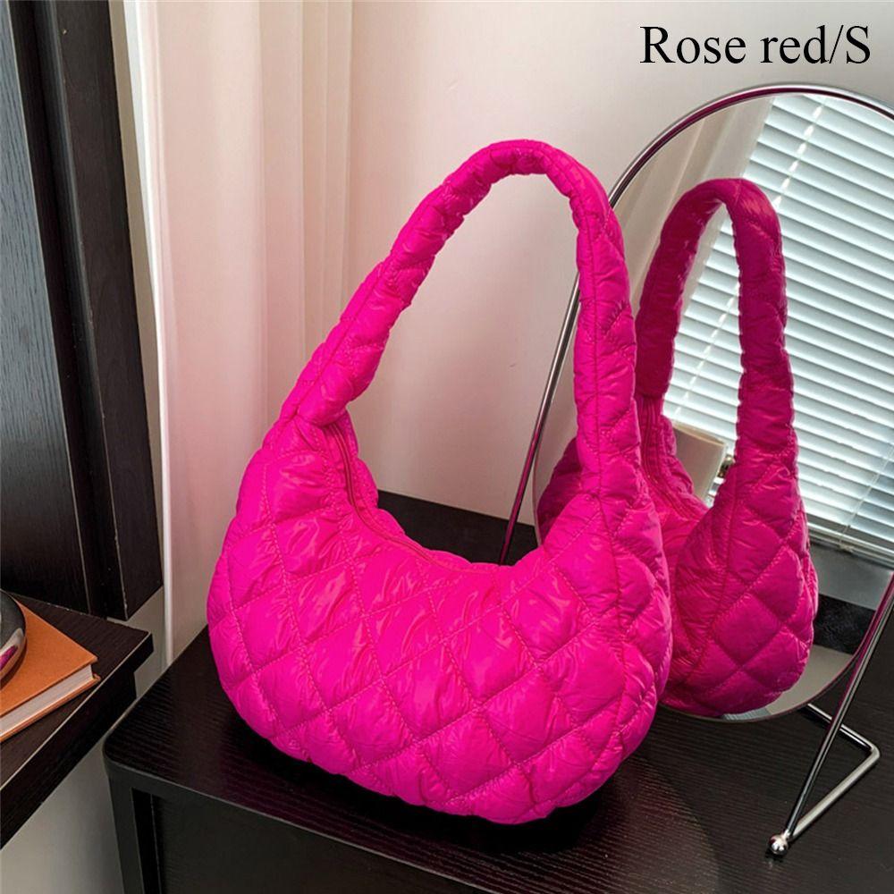 Casual Solid Color Shoulder Bags Large Capacity Down Cotton Padded Quilted Tote Bag Underarm Bags Women Girls