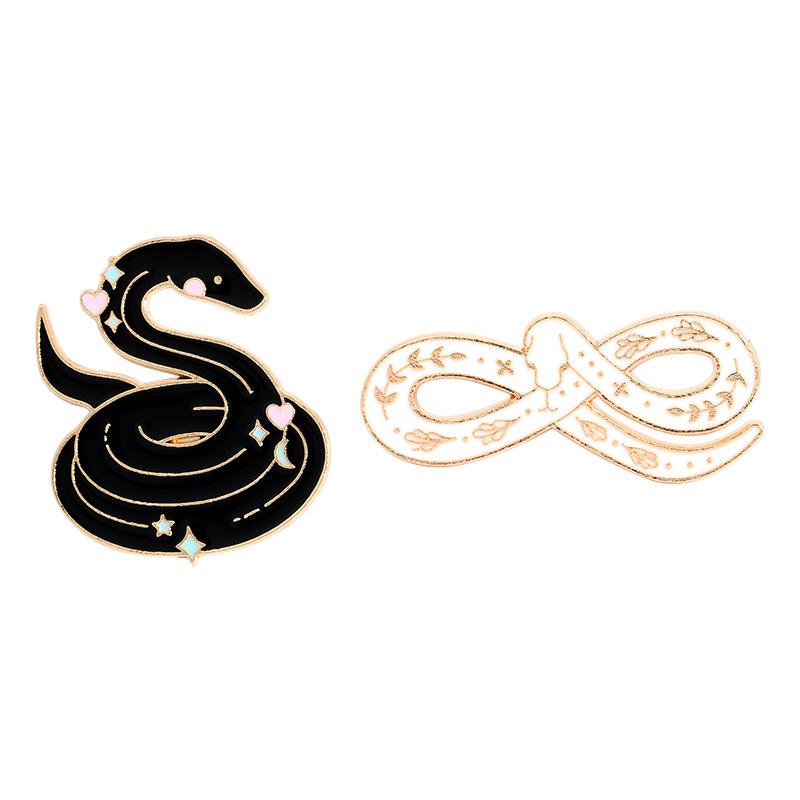Black Snake White Enamel Pins Custom Myth Brooches Bag Clothes Lapel Pin Badge Animal Jewelry Gift For Kids Friends