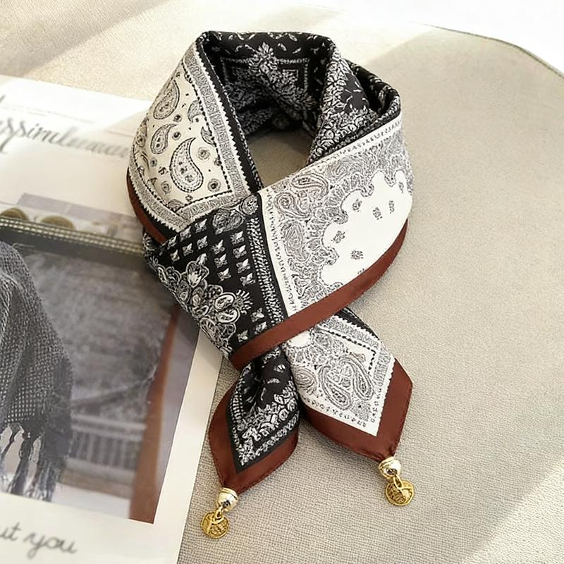 106x65cm Necklace Gift Silk Scarf Elegant Painted Pattern Versatile Neck Scarf Luxury Magnetic Closure French Style Multi-Color