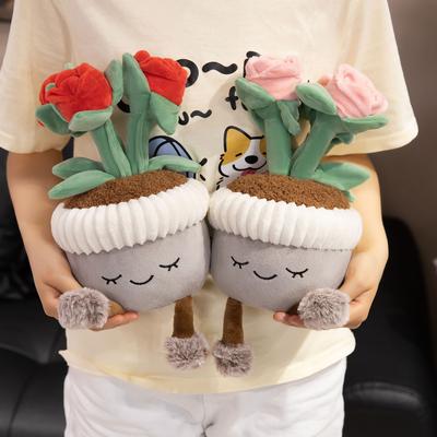 Simulation Rose Flower Pot Doll Plush Toy Flower Doll Home Living Room Ornament Decorative Ragdoll Doll