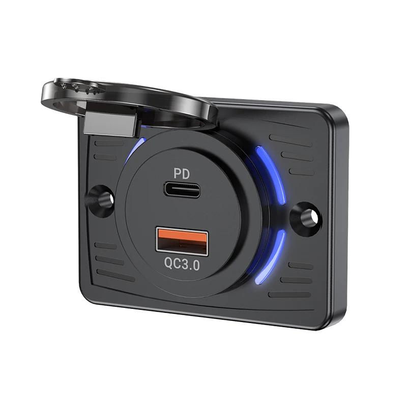 12V/24V RV USB Outlet Dual USB PD30W+QC3.0 Car Charger Socket Panel Waterproof Quick Charger for Car Bus RV Truck Accessories