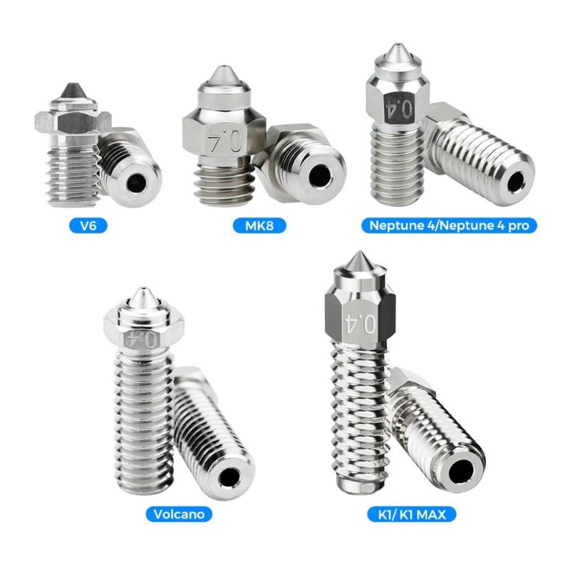 Bimetallic 3D Printer Nozzle HighTemperature Resist Wear Resistant For K1 Volcano/E3DV6/MK8/Neptune 0.4mm 0.6mm 0.8mm