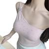 Summer new pure desire wind hot diamond slanted shoulder sling vest women's design sense slim and thin sleeveless top