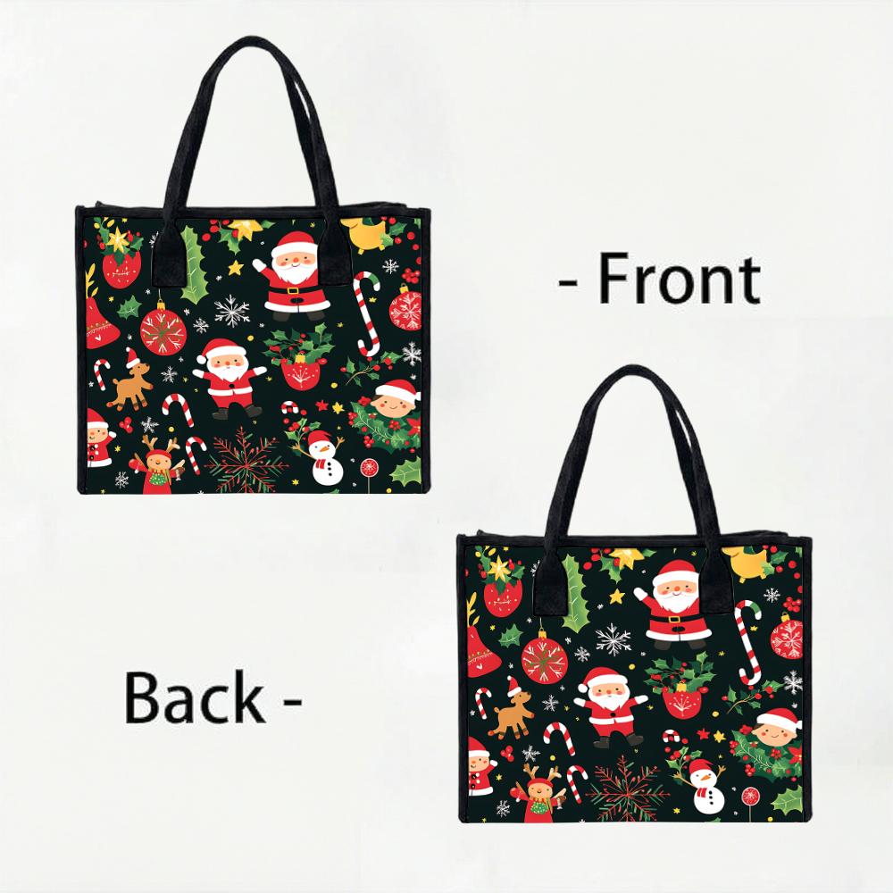 Christmas Santa Pattern Tote Bag Women Fashion Holiday Portable Handbag Christmas Cute Daily Carry Shopping Bag