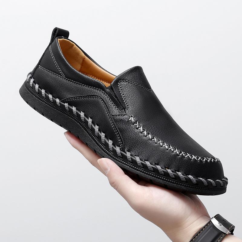 

Прямая трансляция горячих продаж 2024 новая мужская уличная повседневная обувь большого размера кожаная ленивая обувь на одной педали Doudou 38 чёрный