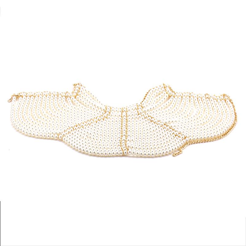 Collana Choker Multi-strato Fatta a Mano con Perle e Catena per Spalle