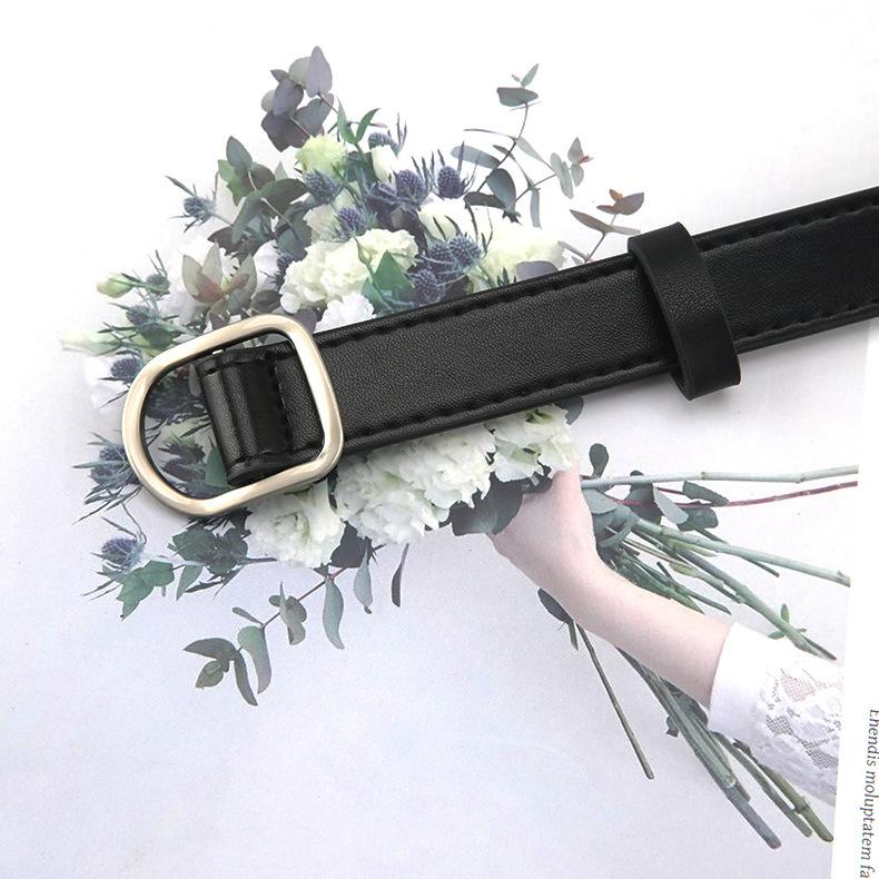 Round Buckle Square Buckle No Holes No Punching Women'S Belt Jeans Belt Summer Imitation Leather Small Belt