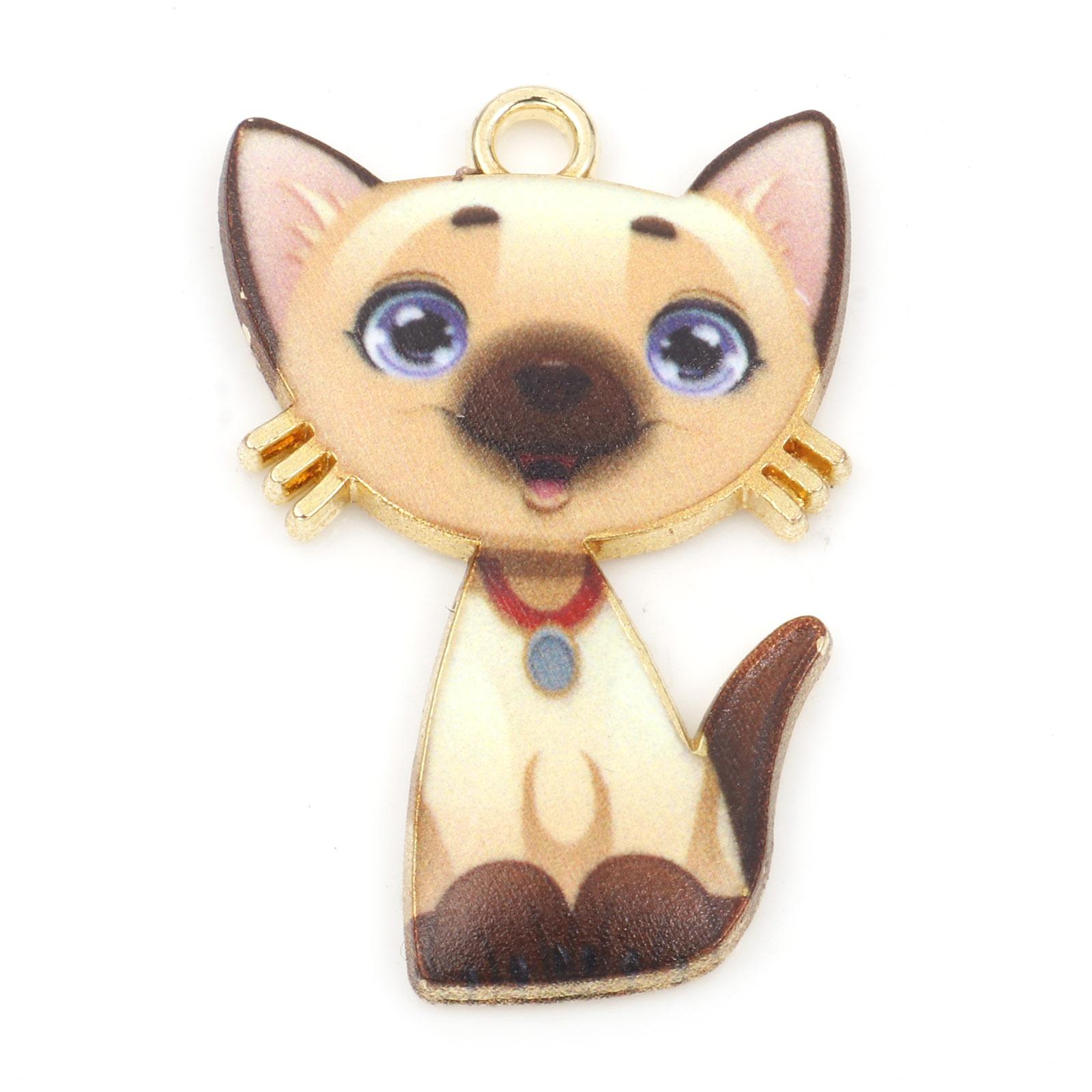 

Cat Animal Enamel Charms Zinc Based Alloy Gold Color Metal Pendants DIY Necklaces Making Jewelry Findings 3cm x 2cm, 10 PCs