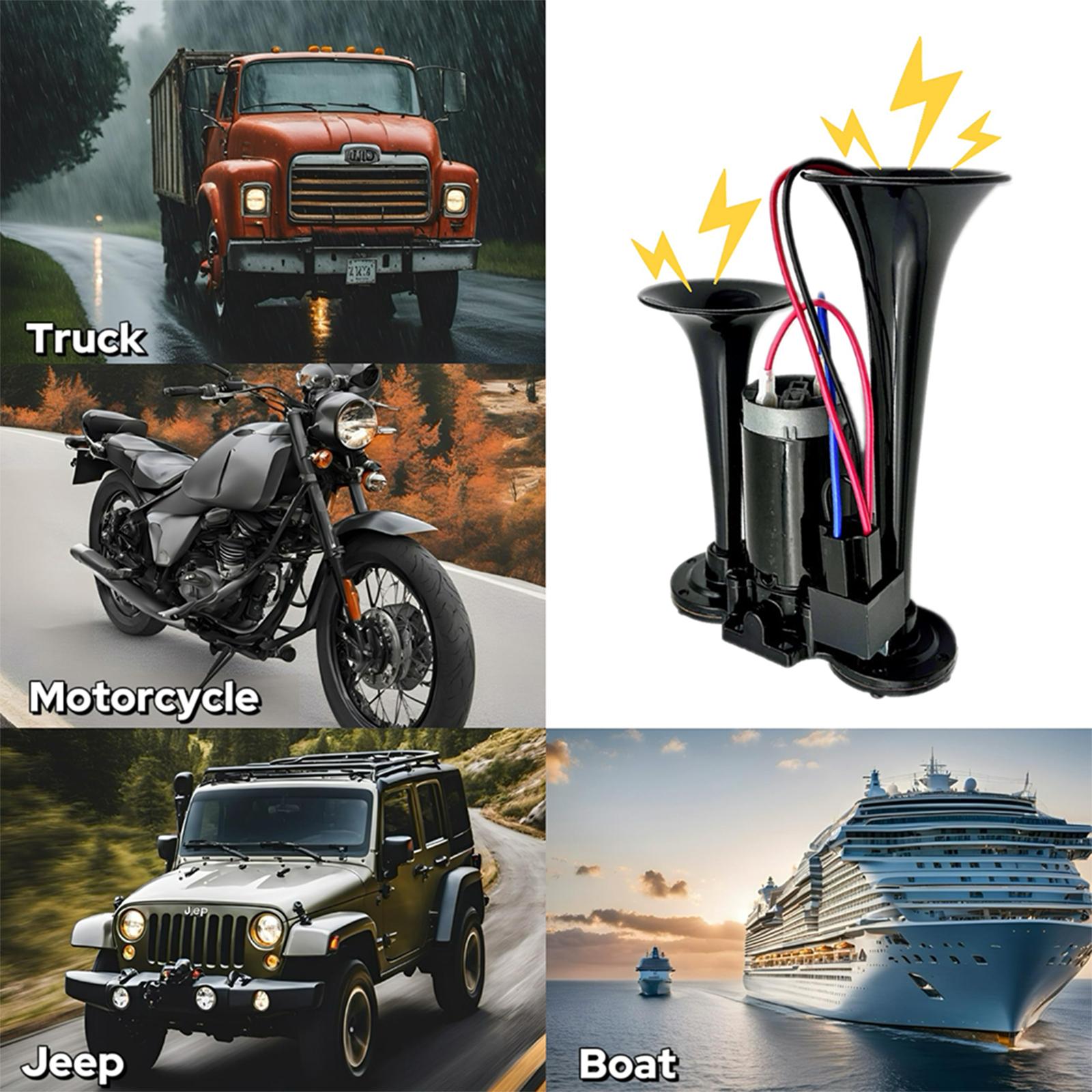 

Conjoined Electric Horn Double Tube Horn, Car Horn, Truck Horn Speaker Replacement Parts One Size чорний