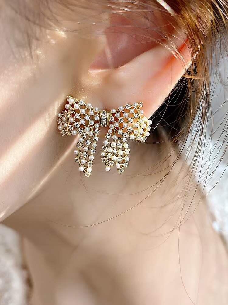 Neue Ankunft Perle Trendy Bowknot Frauen Baumeln Ohrringe Koreanischen Stil Bogen Ohrringe Perle Quaste Lange Mode Weibliche Schmuck Allergien verhindern