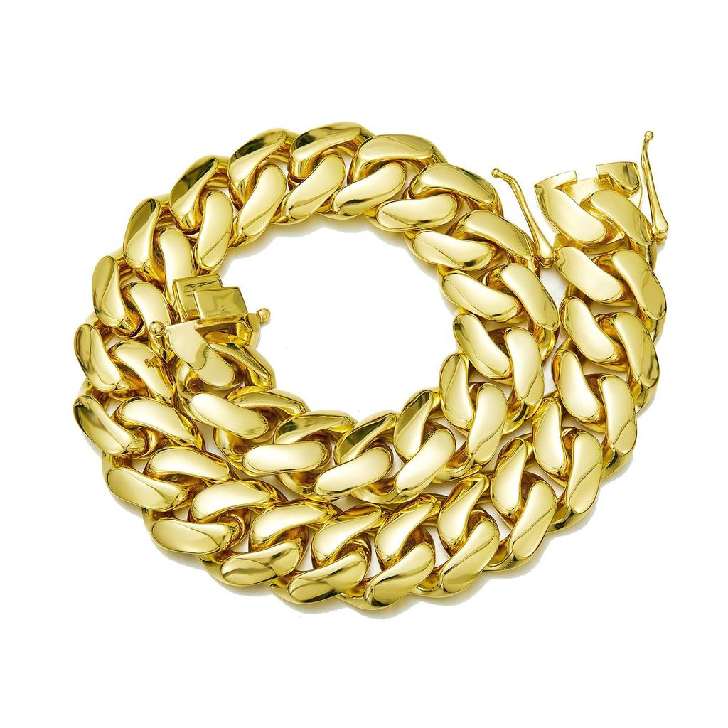 8mm-20mm 14K PVD Gold Plated 316L Stainless Steel Flat Cuban Link Chain Necklace Anti Tarnish Waterproof Hip Hop Jewelry Men