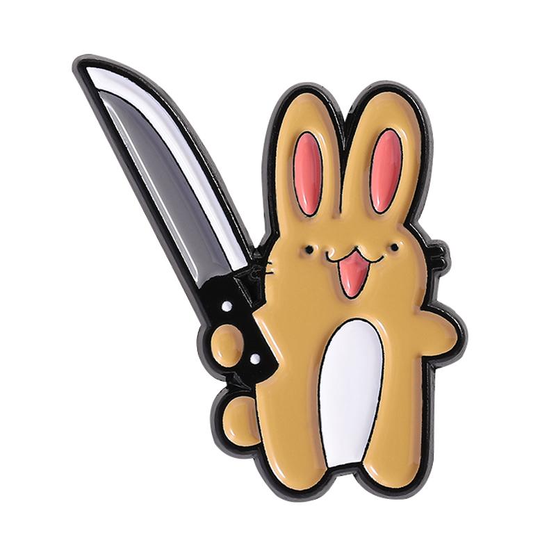 

Cute Rabbit With Knife Dagger Enamel Pins Cartoon Bunny With Scissors Animal Brooch Lapel Badge Funny Jewelry Gifts for Friends