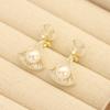 Classic fashion versatile diamond fan earrings gold-plated two-color pearl earrings without pierced earrings women's earrings