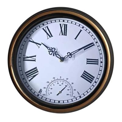 12in Outdoor Wall Clock with Thermometer Garden Waterproof Clock for Livingrooms Office Bathroom Kitchen Bedroom Decors